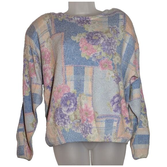 Vtg Sheridan SquareWomens Sweater  Large Pastel w/ Shoulder Pads Silk Angora NOS - Picture 1 of 12
